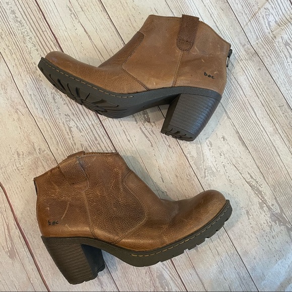 boc Shoes - B.O.C. Brown Distressed Leather Ankle Boots Heeled Booties